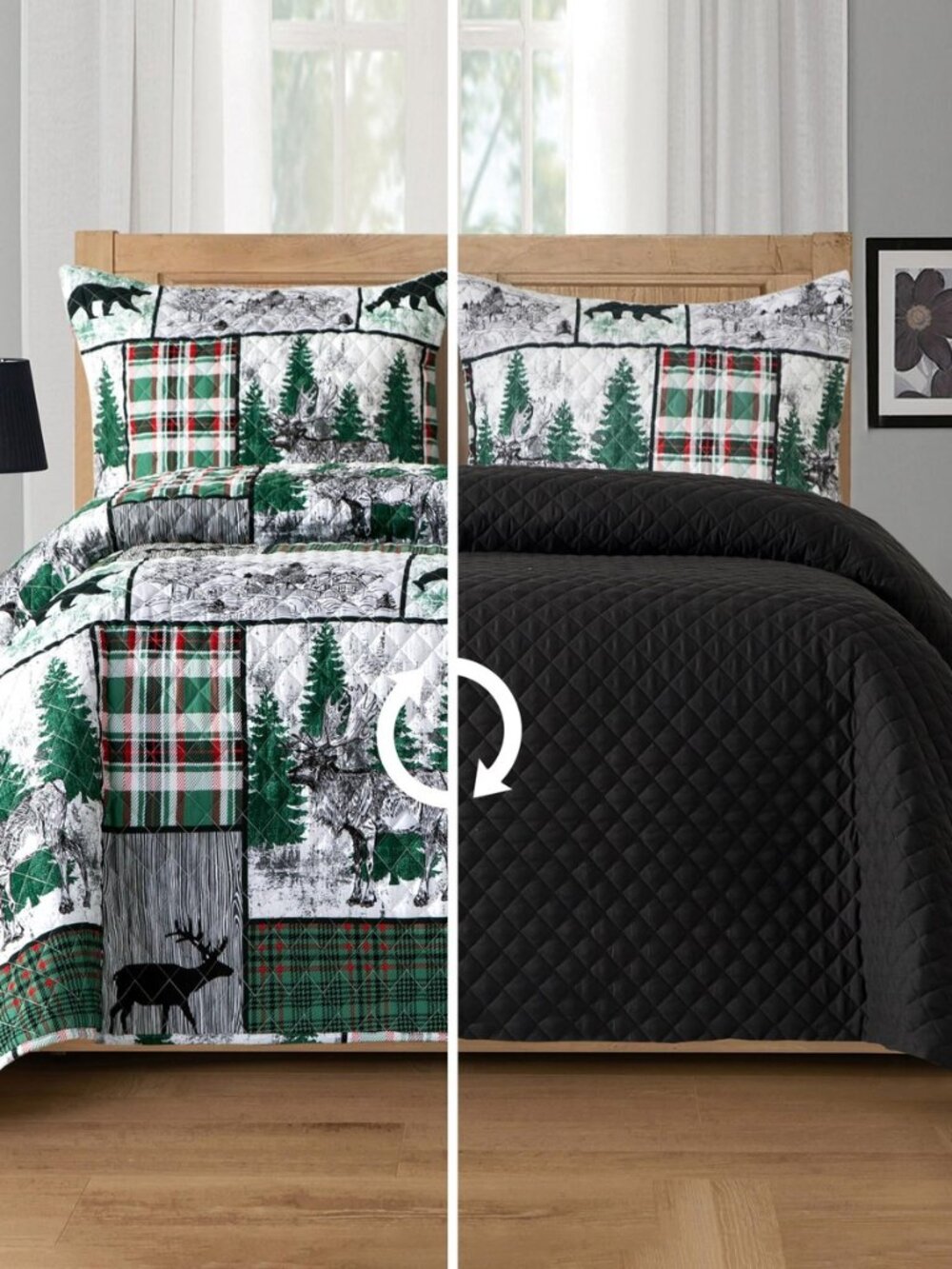3-Piece Holiday Rustic Plaid Patchwork Reversible Quilt - Soft Bedspread with